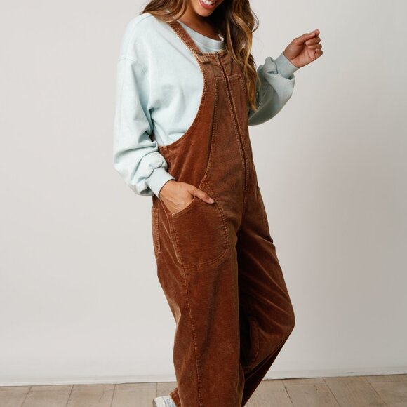 FANTASTIC FAWN BROWN CORDUROY OVERALL JUMPSUIT - Picture 2 of 4